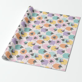 Cute Little Sheep rosa lilac mint orange på grädde Presentpapper
