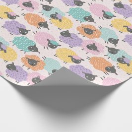Cute Little Sheep rosa lilac mint orange på grädde Presentpapper