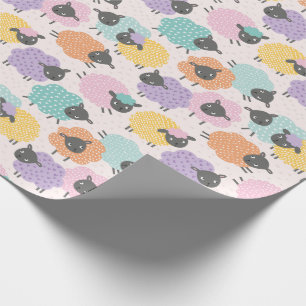 Cute Little Sheep rosa lilac mint orange på grädde Presentpapper