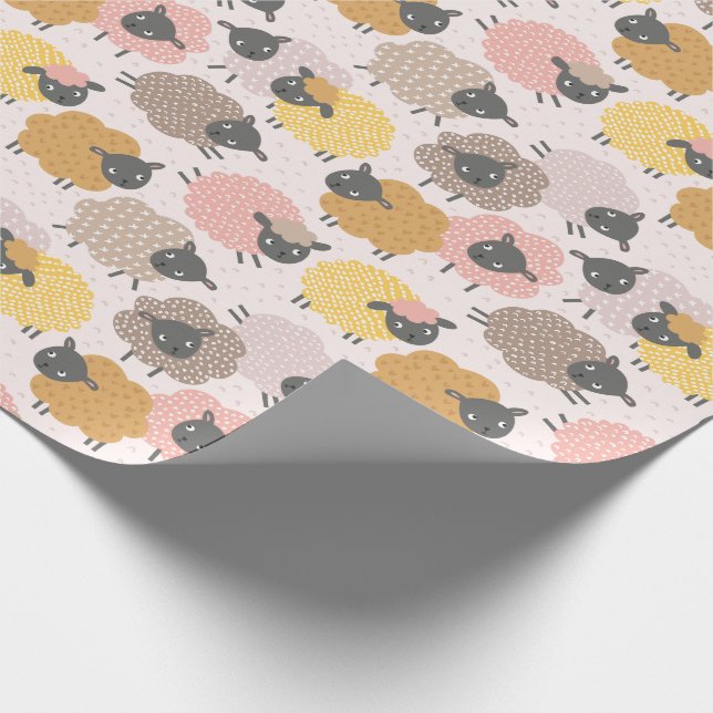 Cute Little Sheep sand beige pink on cream Presentpapper (Hörn)