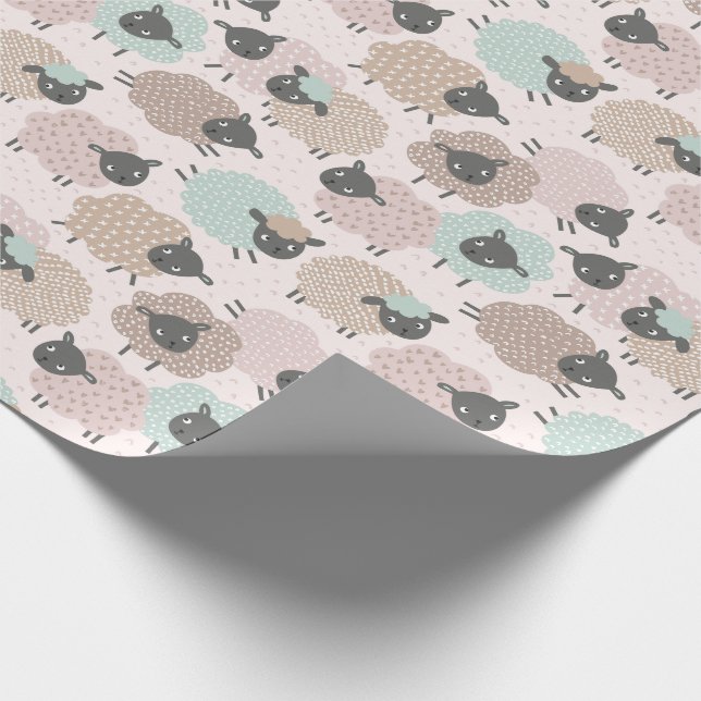 Cute Little Sheep sandbeige mint on kräm Presentpapper (Hörn)