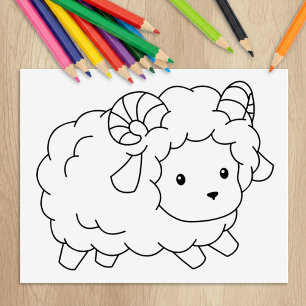 Cute Little Shep Ram Coloring Page Stämpel