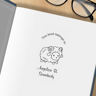Cute Little Shep Ram Färg Me Bookplate Stämpel