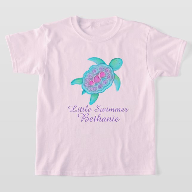 Cute Little simmer Girl rosa aqua turtle t-shirt (Laydown)