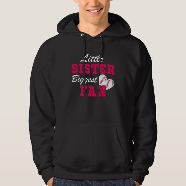 Cute Little Sister Biggest Fan Baseball Sister Bas Hoodie (Framsida)