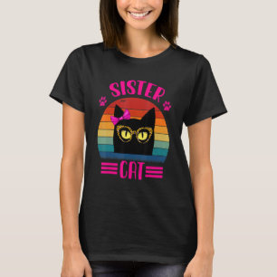 Cute Little Sister Cat with Leopard Glasses Retro T Shirt