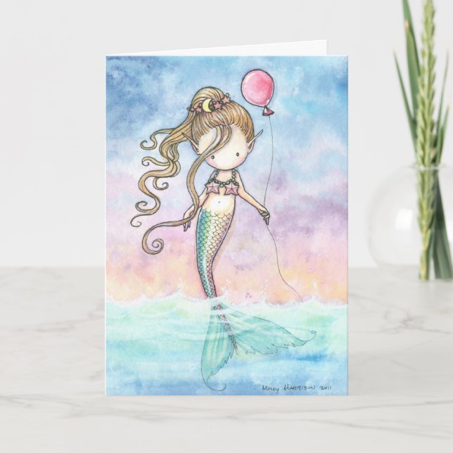Cute Little Sjöjungfru Birday Card Kort (Framsida)