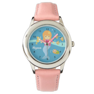 Cute Little Sjöjungfru Girl under Sea Animals Armbandsur