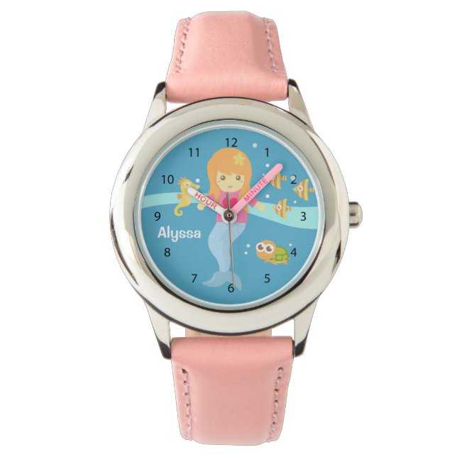 Cute Little Sjöjungfru Girl under Sea Animals Armbandsur (Framsida)