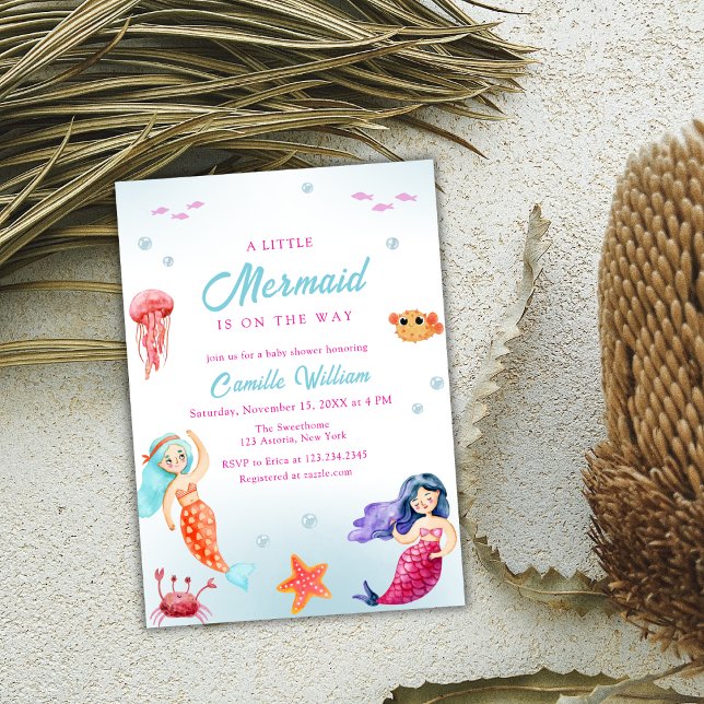 Cute Little Sjöjungfru Ocean Coral Baby Shower Inbjudningar (Cute Little Mermaid Ocean Coral Baby Shower Invitation)