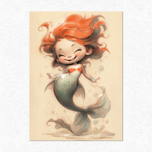 Cute Little Sjöjungfru, Sketch Art Vykort