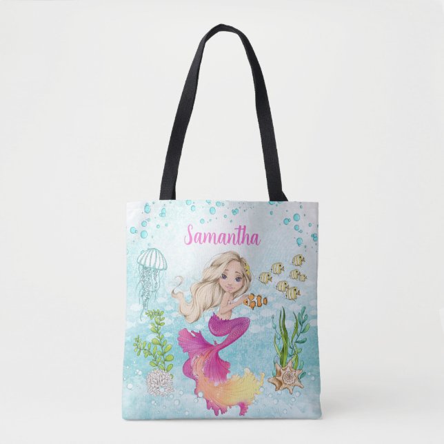 Cute Little Sjöjungfru under Sea Tote Bag Tygkasse (Framsida)