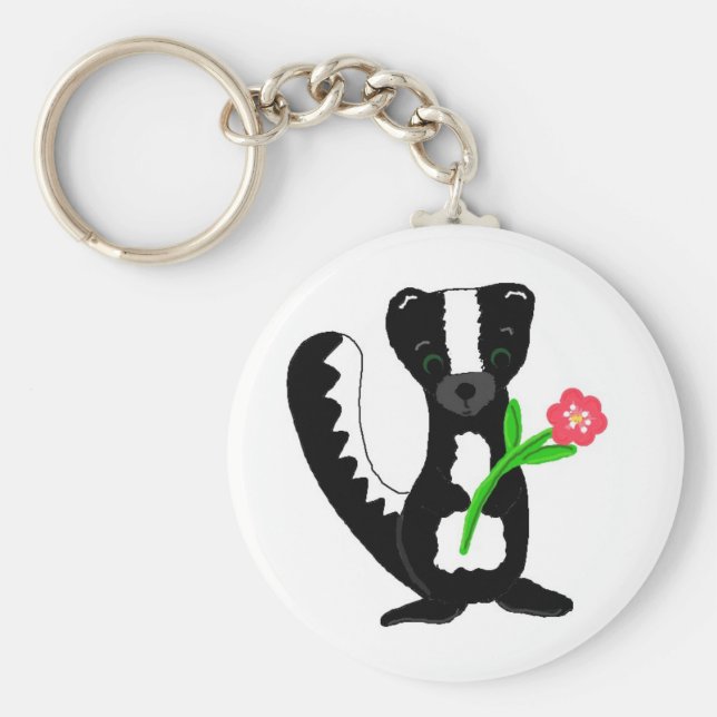 Cute Little Skunk med blomma Nyckelring (Framsidan)
