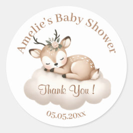 Cute Little Sleeping Hjort Baby Shower Tack Runt Klistermärke