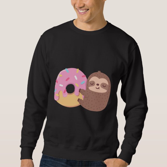 Cute Little Sloth Hugger A Donut Lång Ärmad Tröja (Framsida)