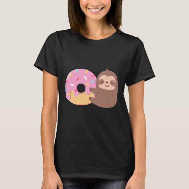 Cute Little Sloth Hugger A Donut T Shirt (Framsida)