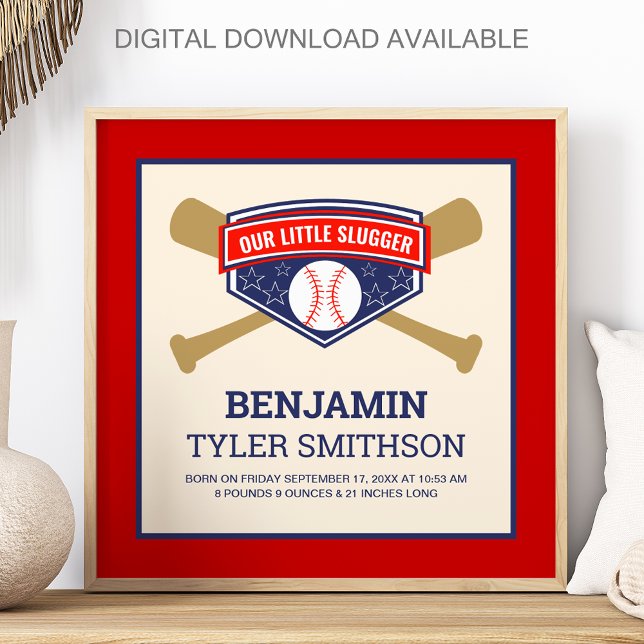 Cute Little Slugger Baseball Baby Birth Stats Poster (Skapare uppladdad)