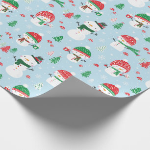 Cute Little Snögubbars med julafton träd på ljusbl Presentpapper