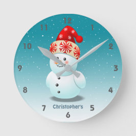 Cute Little Snögubbe med julklapp Rund Klocka