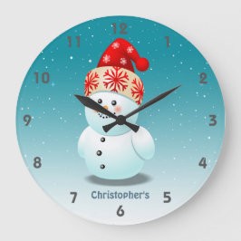 Cute Little Snögubbe med julklapp Rund Klocka