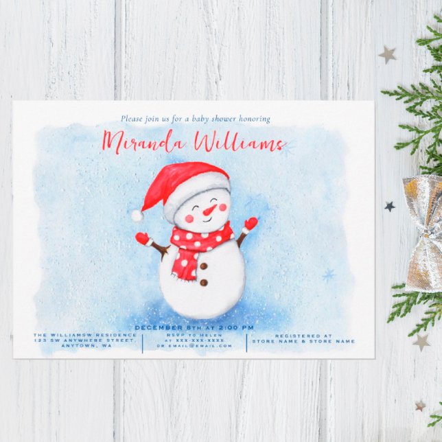 Cute Little Snögubbe Watercolor Winter babydusch Inbjudningar (I wish you happiness!!!)