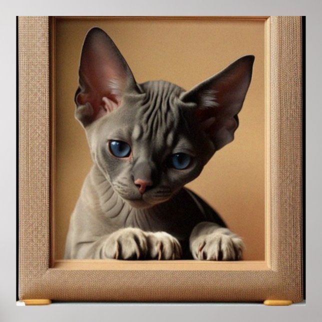Cute Little Sphynx kitten cat mörk färg Poster (Framsidan)