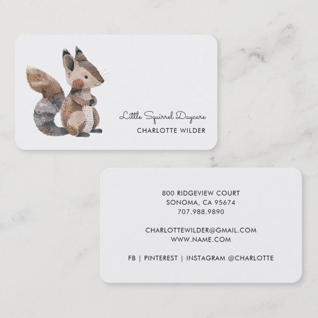 Cute Little Squirrel Daycare Business Card Visitkort (Fram/baksida)