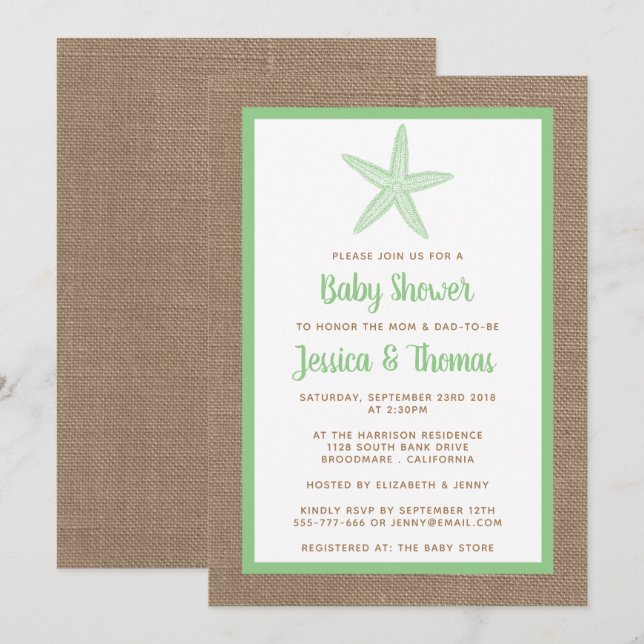 Cute Little Starfish Baby Shower | FÄRG Inbjudningar (Fram/baksida)