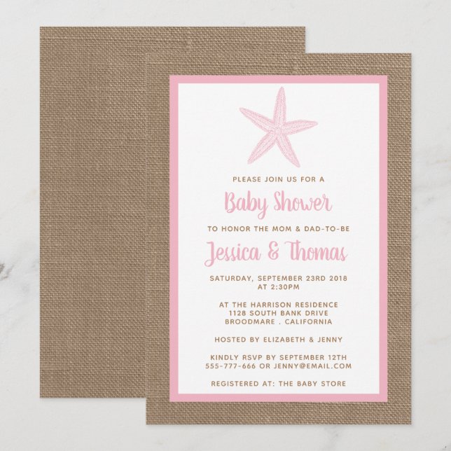 Cute Little Starfish Baby Shower | FÄRG Inbjudningar (Fram/baksida)