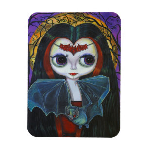 Cute Little Stort öga Vampire Girl med Fladdermus Magnet