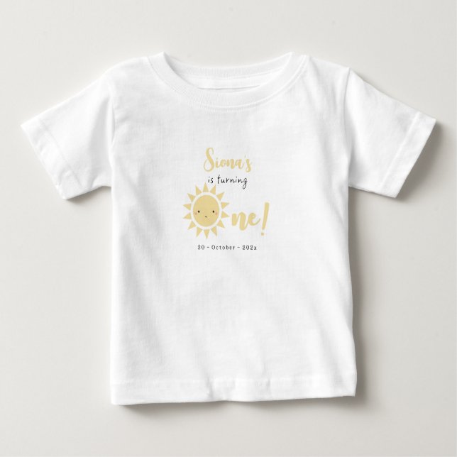 Cute Little Sunshine 1:a Birthday Baby T-Shirt (Framsida)