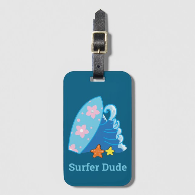 Cute Little Surfer, Surfboard och Wave Bagagebricka (Framsida vertikal)