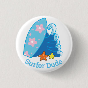 Cute Little Surfer, Surfboard och Wave Knapp