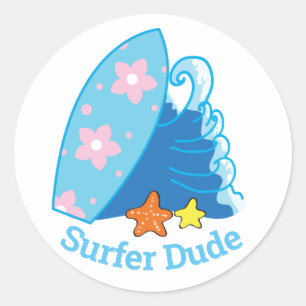 Cute Little Surfer, Surfboard och Wave Runt Klistermärke