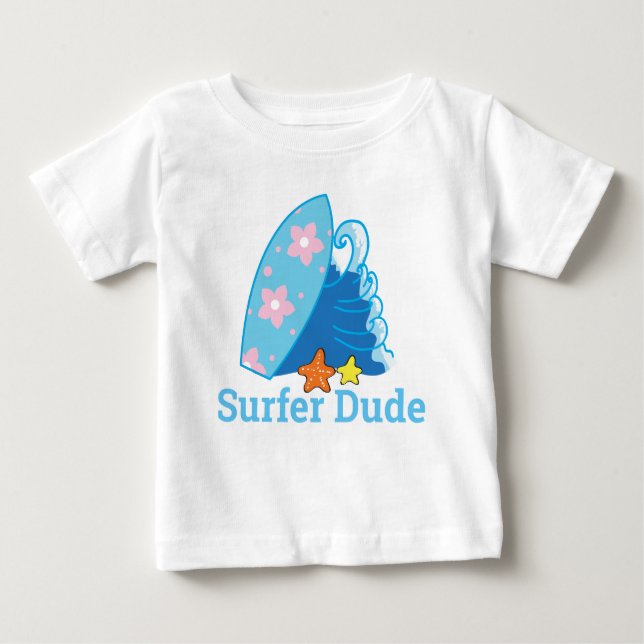 Cute Little Surfer, Surfboard och Wave T Shirt (Framsida)