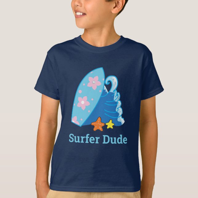 Cute Little Surfer, Surfboard och Wave T Shirt (Framsida)