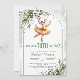 Cute Little svan med guld tutu dress eucalyptus Inbjudningar