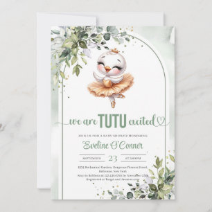 Cute Little svan med guld tutu dress greenery Inbjudningar