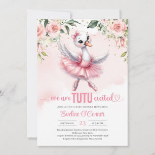Cute Little svan med tutu dress guld-gnistor Inbjudningar