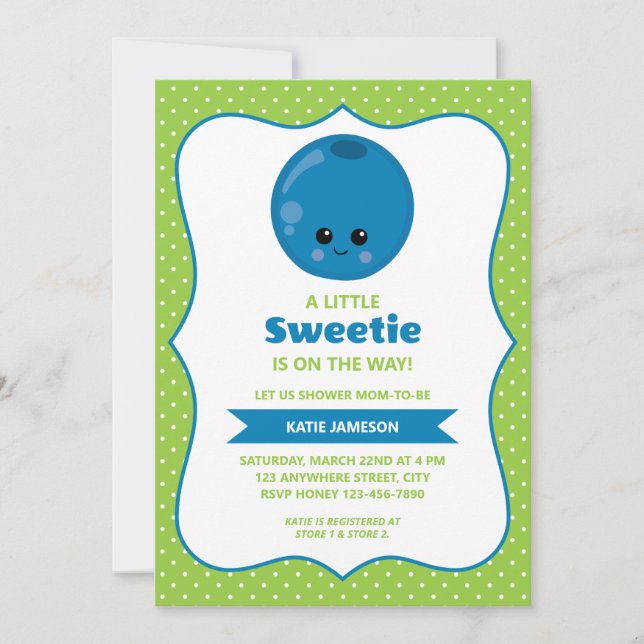 Cute Little Sweenhoney Blueberry Baby Shower Inbjudningar (Framsida)