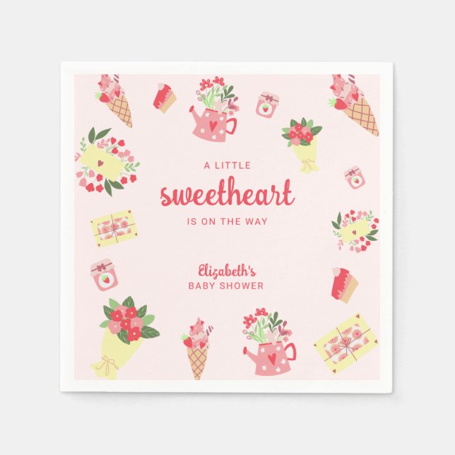 Cute Little Sweetheart on the Way Baby Shower pink Pappersservett (Framsidan)