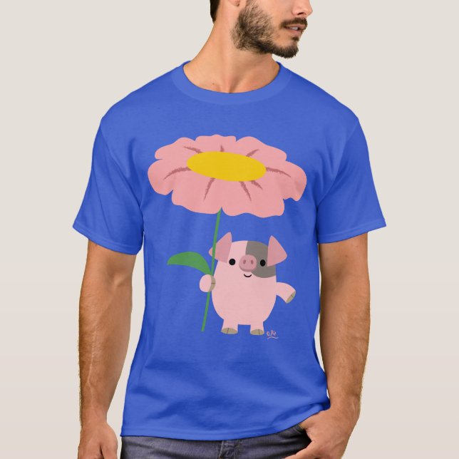 Cute Little Tecknad Gris with Gift (Rosa) T-shirt (Framsida)