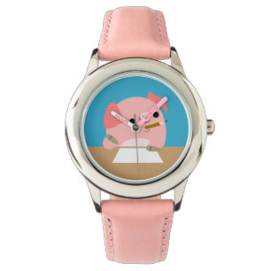 Cute Little Tecknad Gris "Writer's Block", bevakni Armbandsur