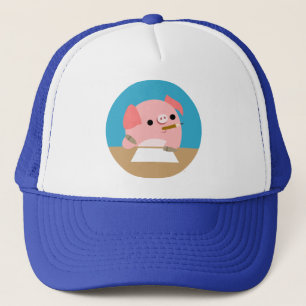 Cute Little Tecknad Gris "Writer's Block" Hat Truckerkeps