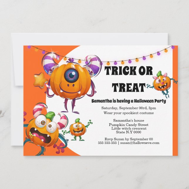 Cute Little tecknad monsters children halloween fe Inbjudningar (Framsida)