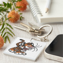 Cute Little Tecknad Tiger Acrylic Keychain