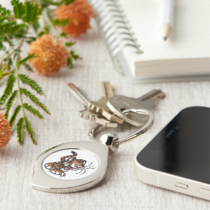 Cute Little Tecknad Tiger Metall Keychain Swirl Silverfärgad Nyckelring