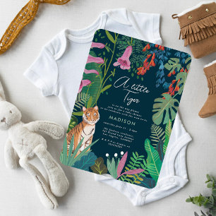 Cute Little Tiger Jungle Grönt Baby Shower Inbjudningar