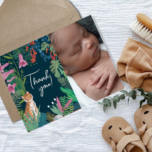 Cute Little Tiger tropical jungle Tack Vykort (Baby Shower Tiger jungle wildlife thank you card)