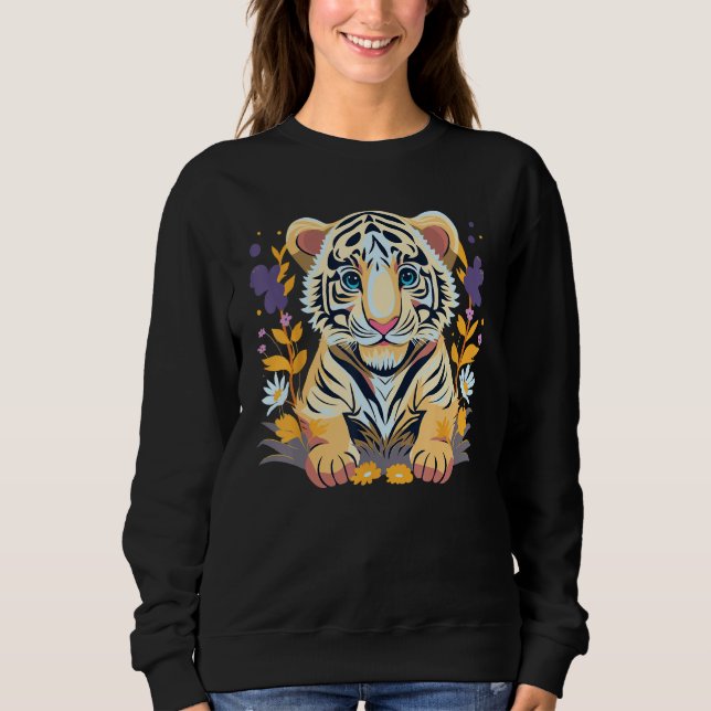 Cute Little Tiger with Flowers T Shirt (Framsida)